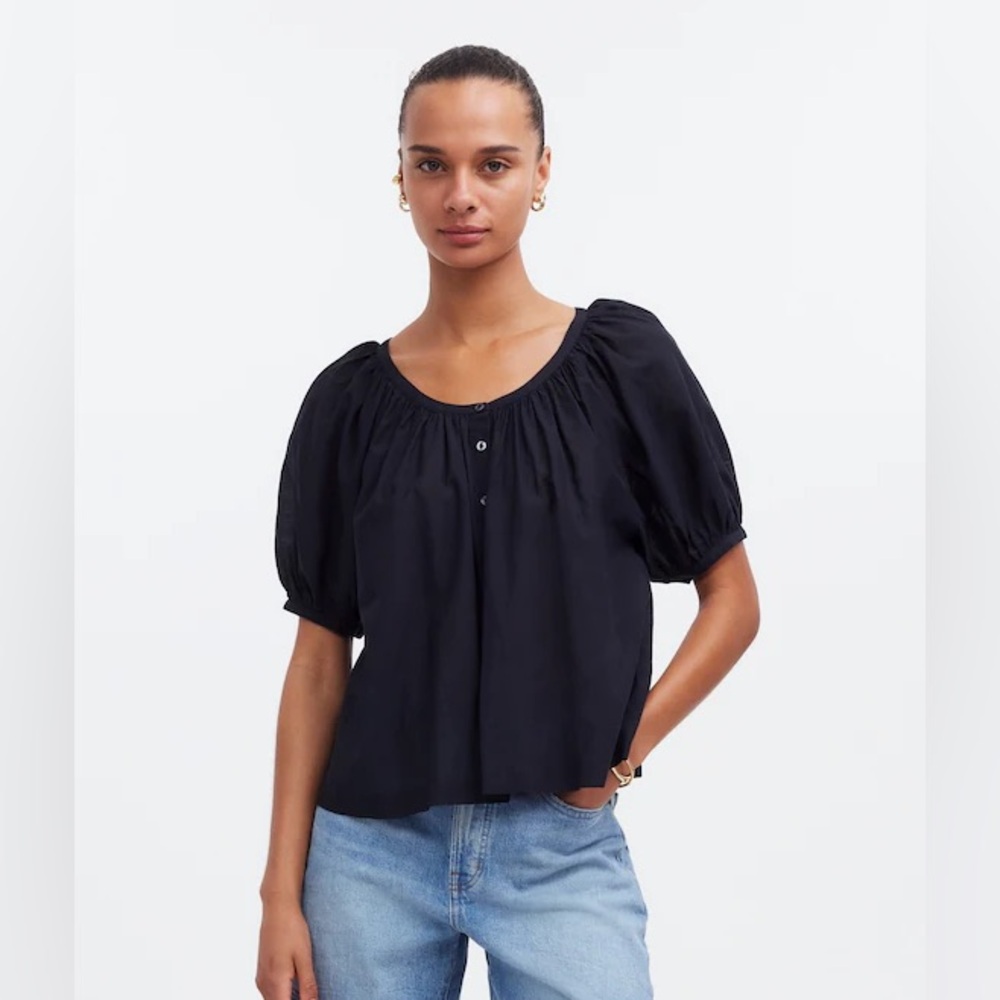 Madewell Puff-Sleeve A-Line Top in True Black